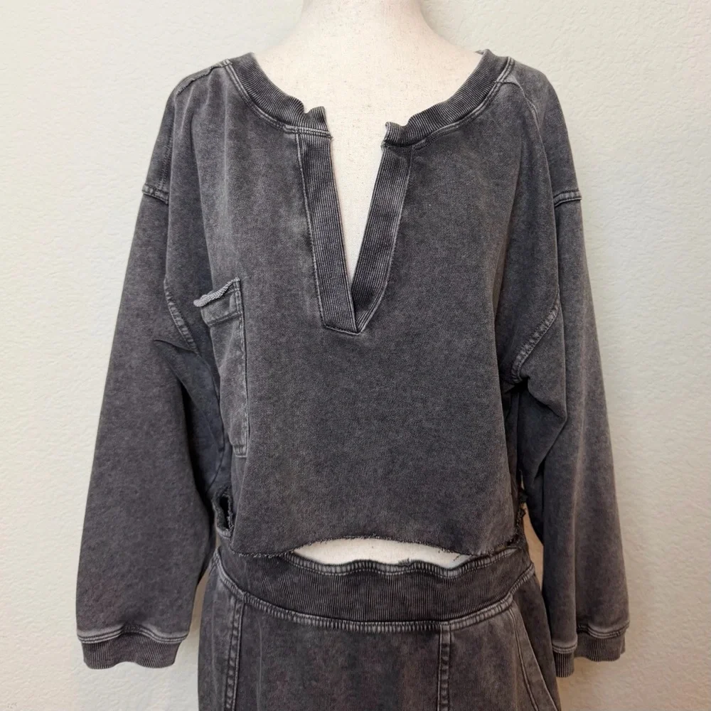 Anthropologie Daily Practice Washed Black Athleisure Skirt Set Size Large